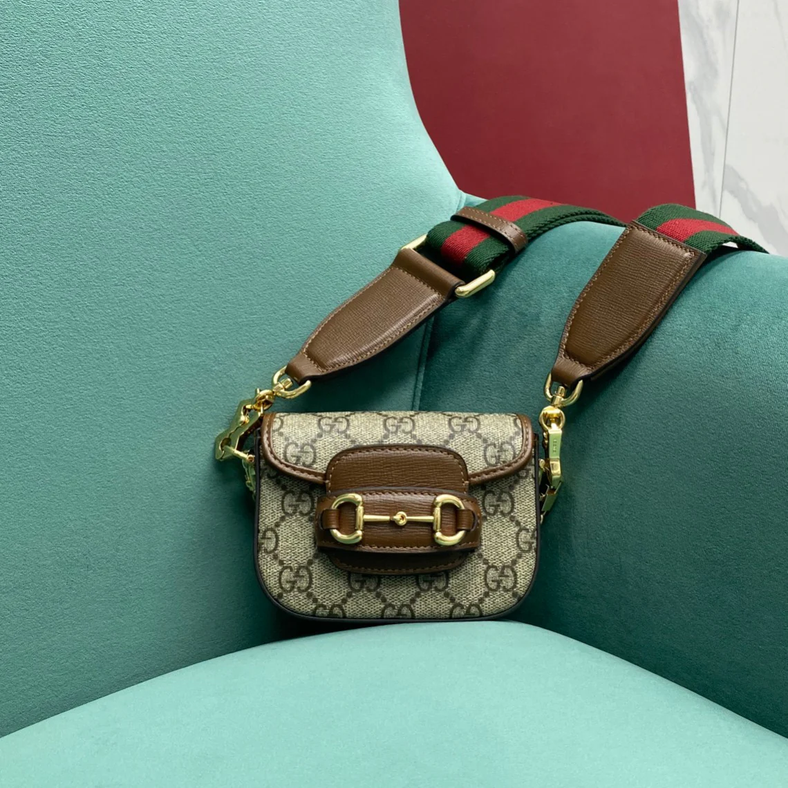 Сумка Gucci 1955 Saddle Bag - Мини - Монограммная канва