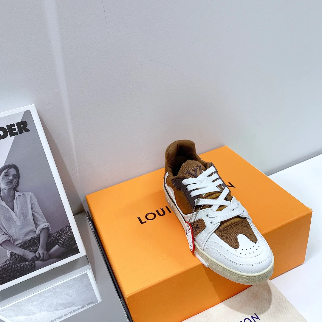 Обувь LV - кроссовки LV Trainer из джинсовой ткани с лоскутным дизайном - парный стиль