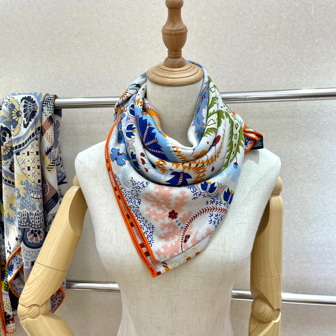 Бархатный шарф Hermes - 140 см - 30 - Шелк 70 - Шерсть - 1