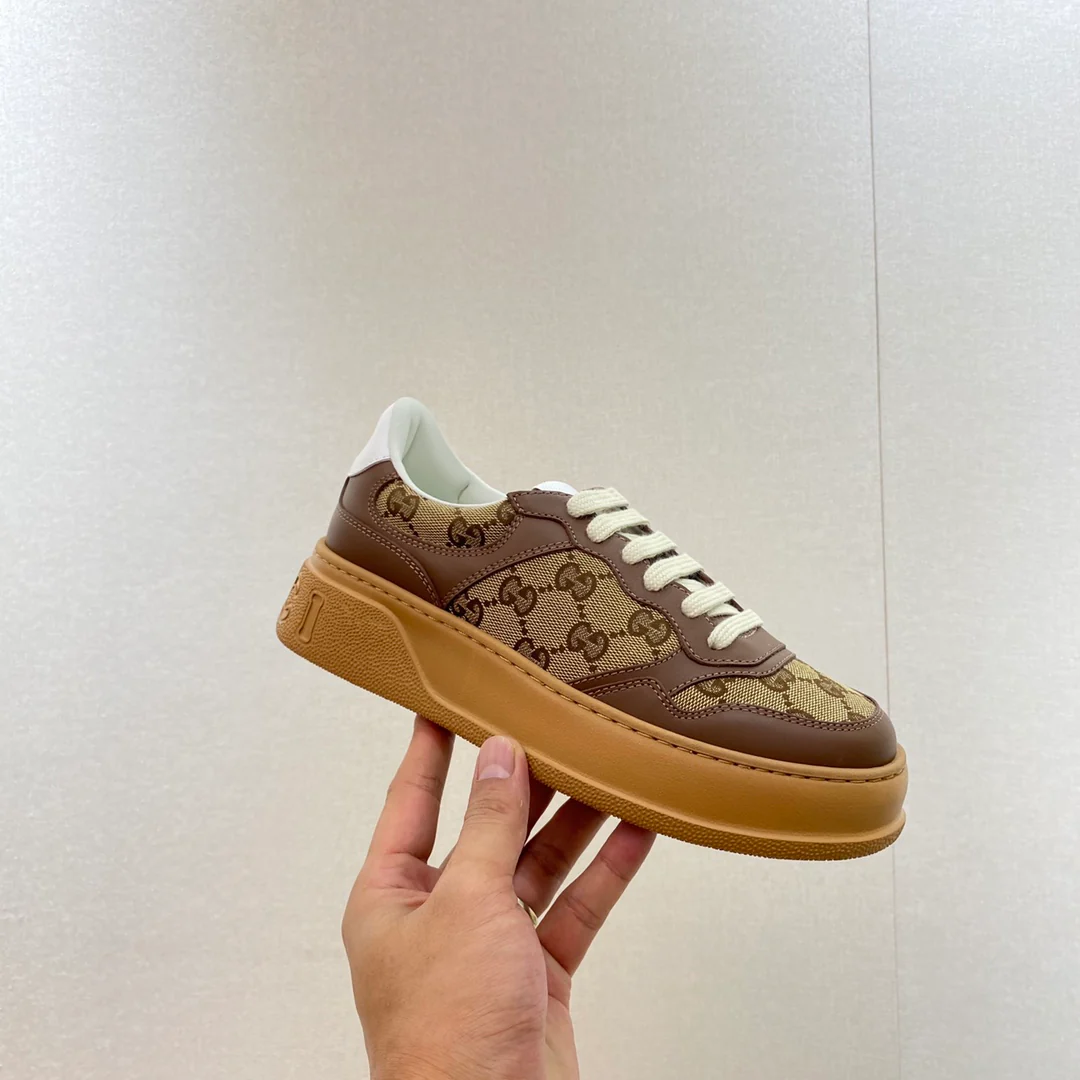 Белые кроссовки на платформе Gucci - унисекс - коричневые