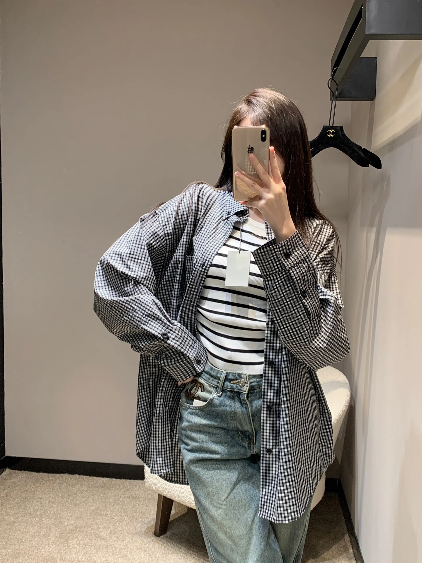 Balenciaga - 2403 - Рубашка с длинными рукавами свободного кроя с клетчатым принтом