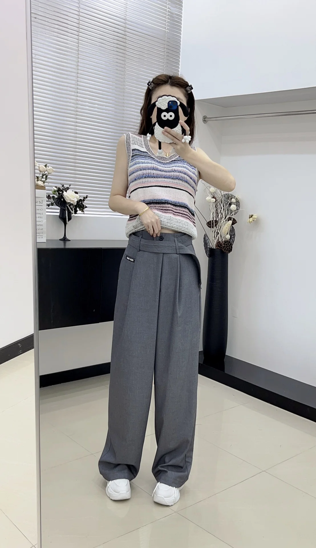 Miu Miu-2404 - Повседневные брюки с поясом, новый стиль, серые