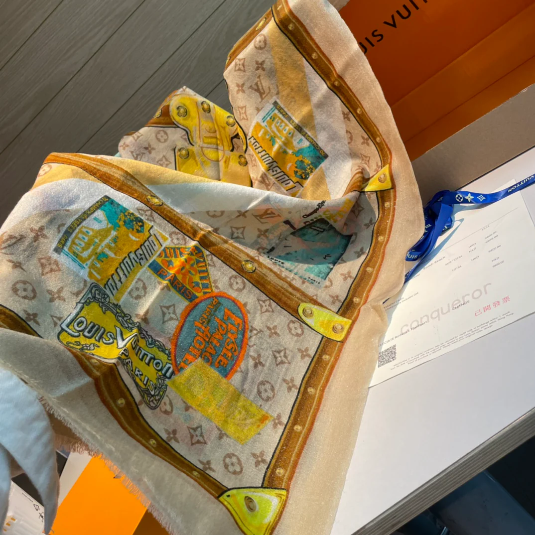 Шарф LV-2024 с буквенным узором, 110-200-желтый