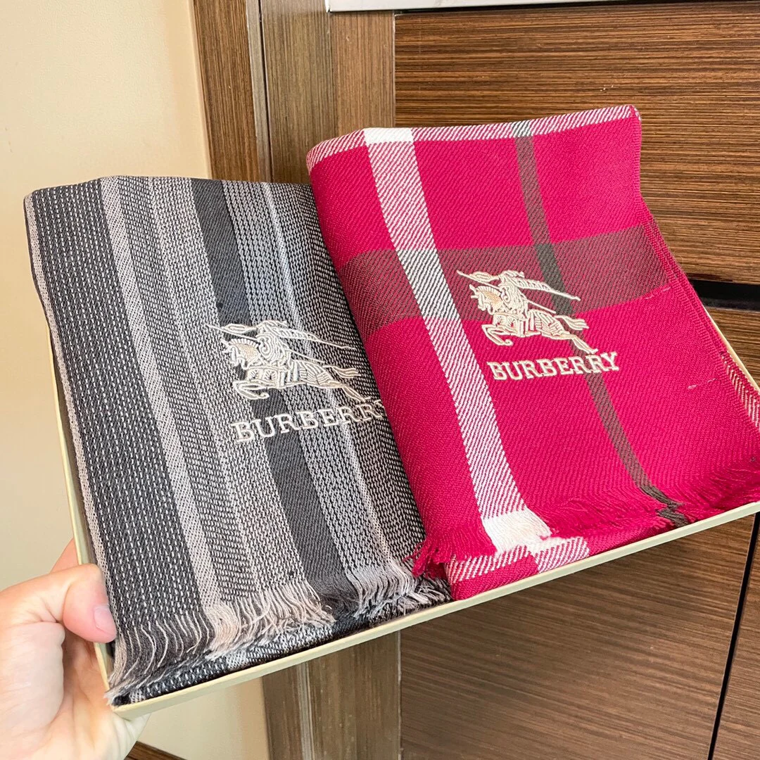 Полосатый шарф для верховой езды Burberry - Размер 32 - 180 см - Кашемир - Серый