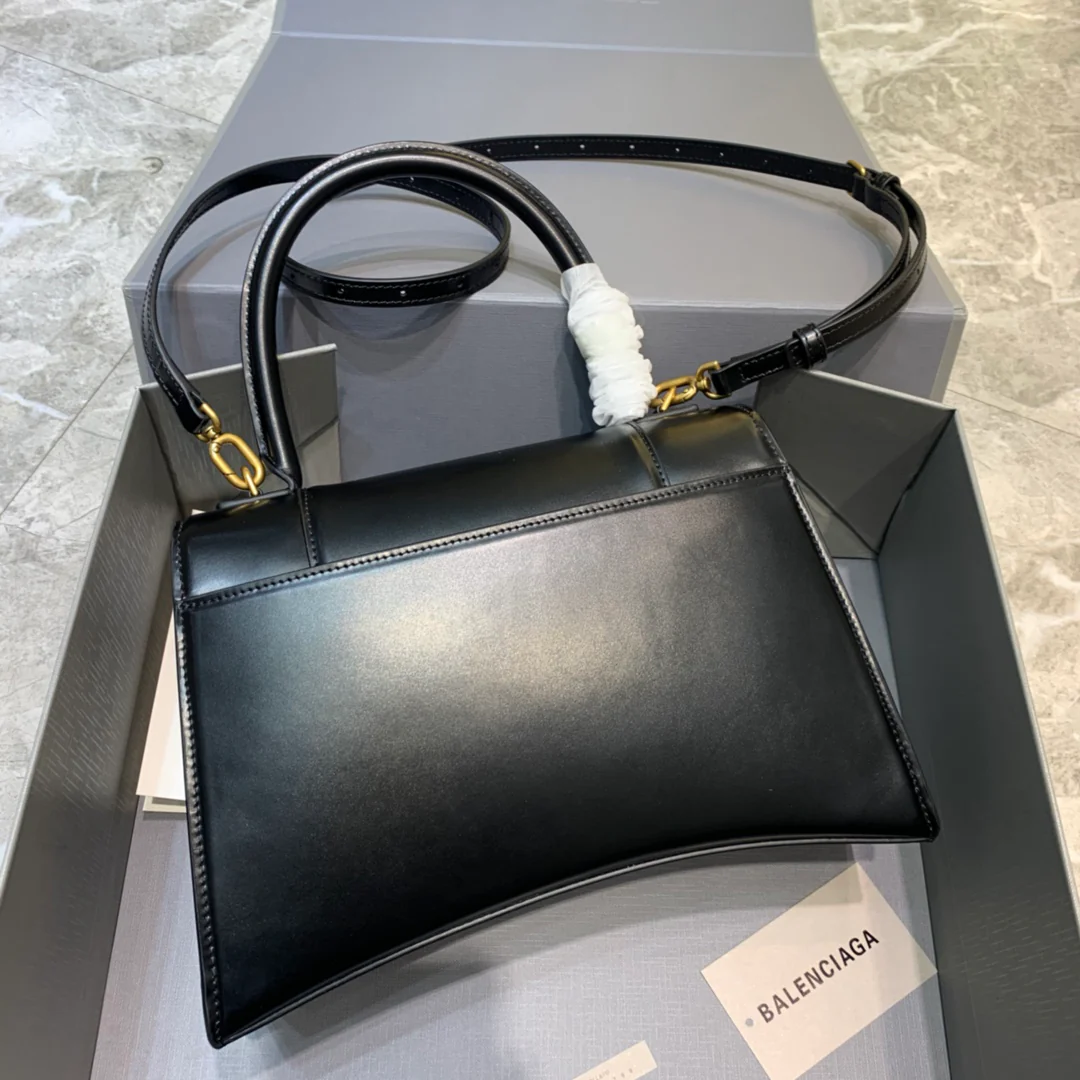 Сумка Balenciaga Hourglass, новая, средний размер, черная, однотонная кожа.