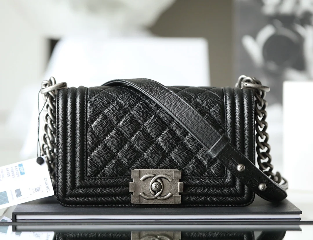 Chanel Le Boy Crystal Diamond Pattern Small Size Black/Silver