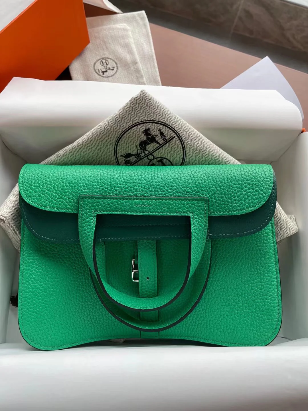 Hermes-halzan-25-мятно-зеленая-серебряная пряжка