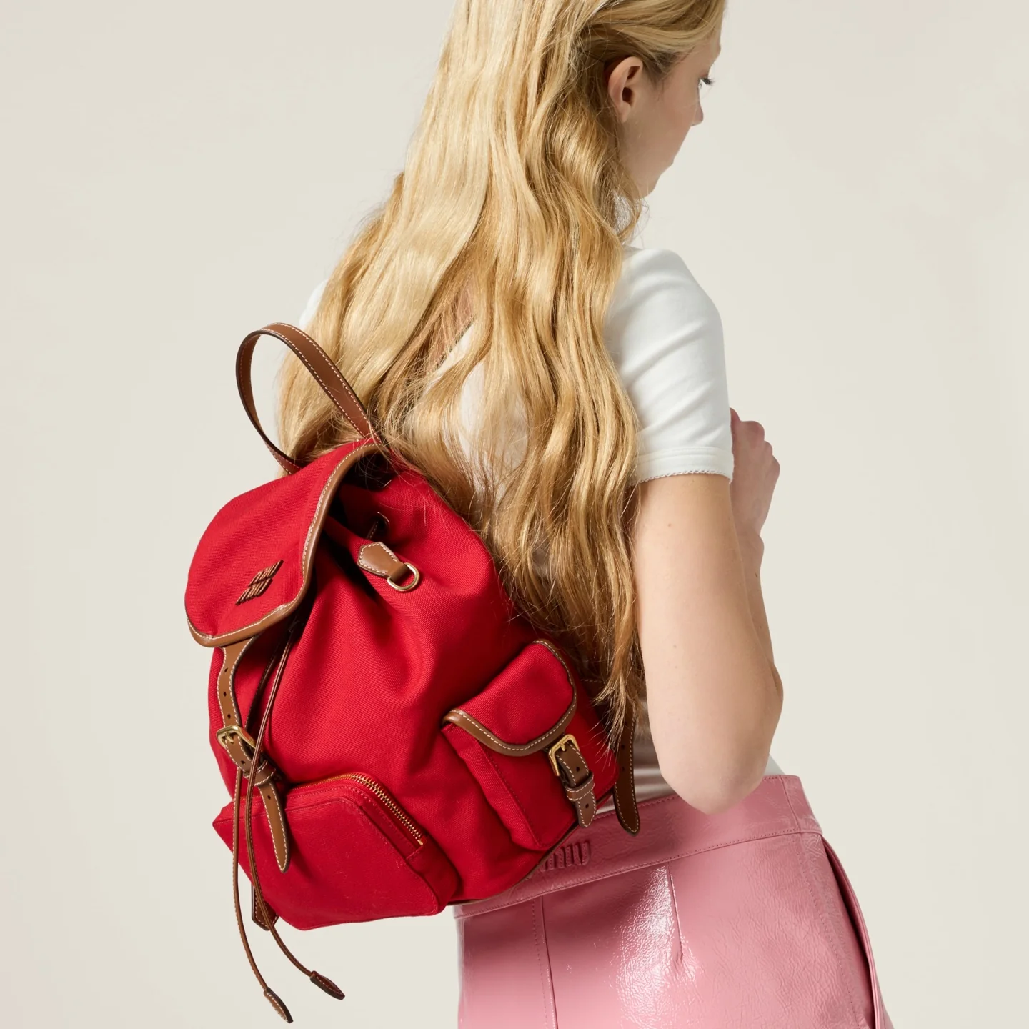 Рюкзак Miu Miu из канваса и кожи - Большой - Красный - Бренди