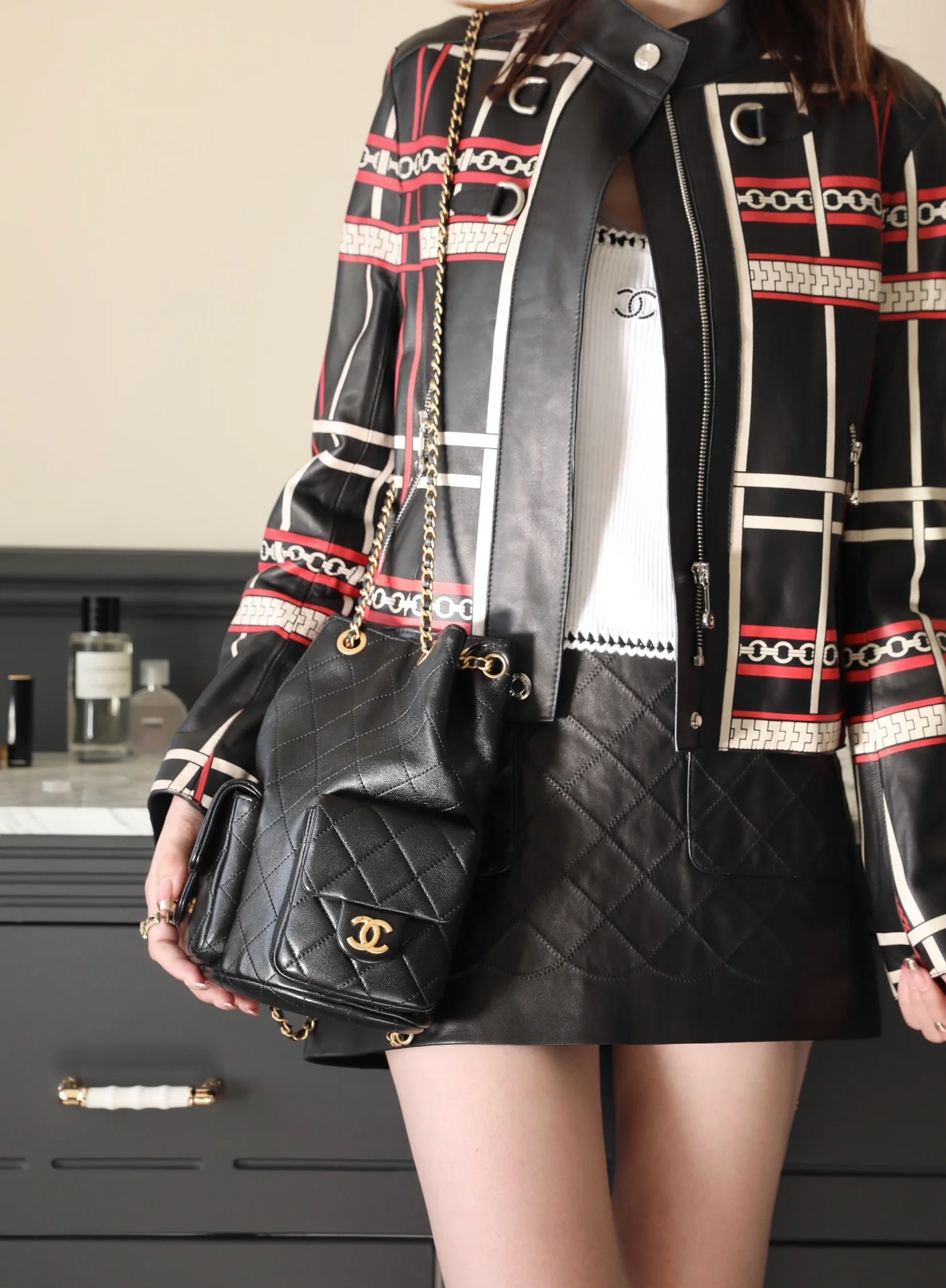 Рюкзак Chanel 25c на завязках - черный