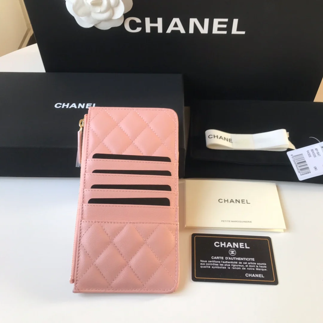 Chanel - Длинный кошелек/держатель для карт на молнии - Плоский длинный кошелек