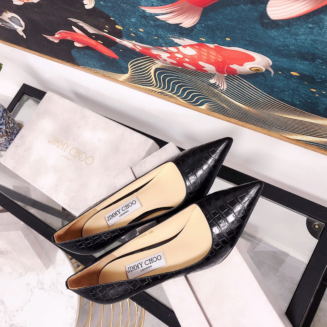 Jimmy - Туфли на высоком каблуке необычной формы - Каменный узор - Черные