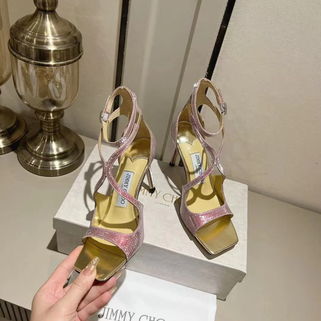Босоножки на высоком каблуке с открытым носком Jimmy Paris Window Custom Design - Bling Bling - 10 см - розовые