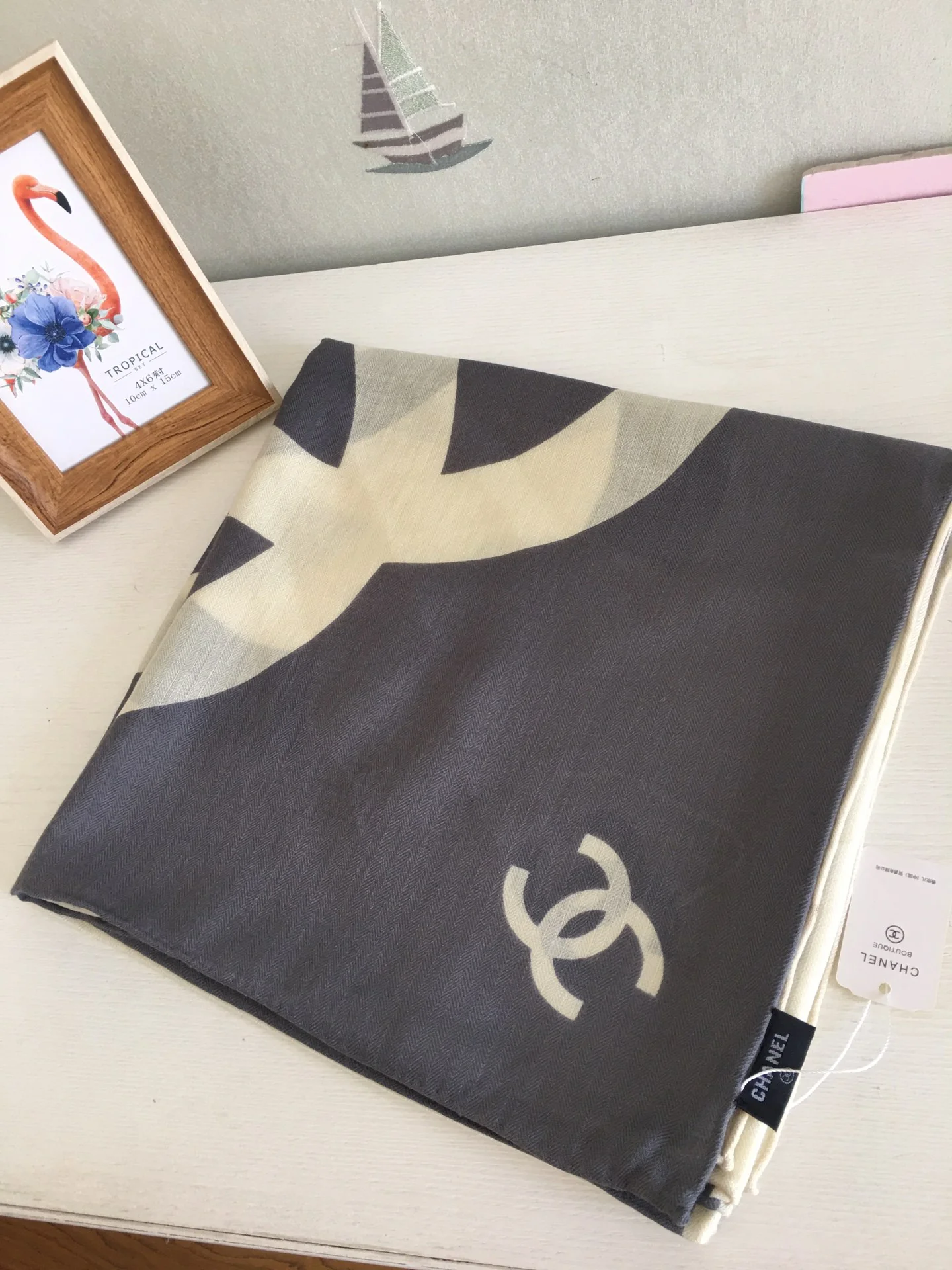 Chanel - Большой квадратный шелковый шарф - 140 см - 30 - Шелк 70 - Шерсть