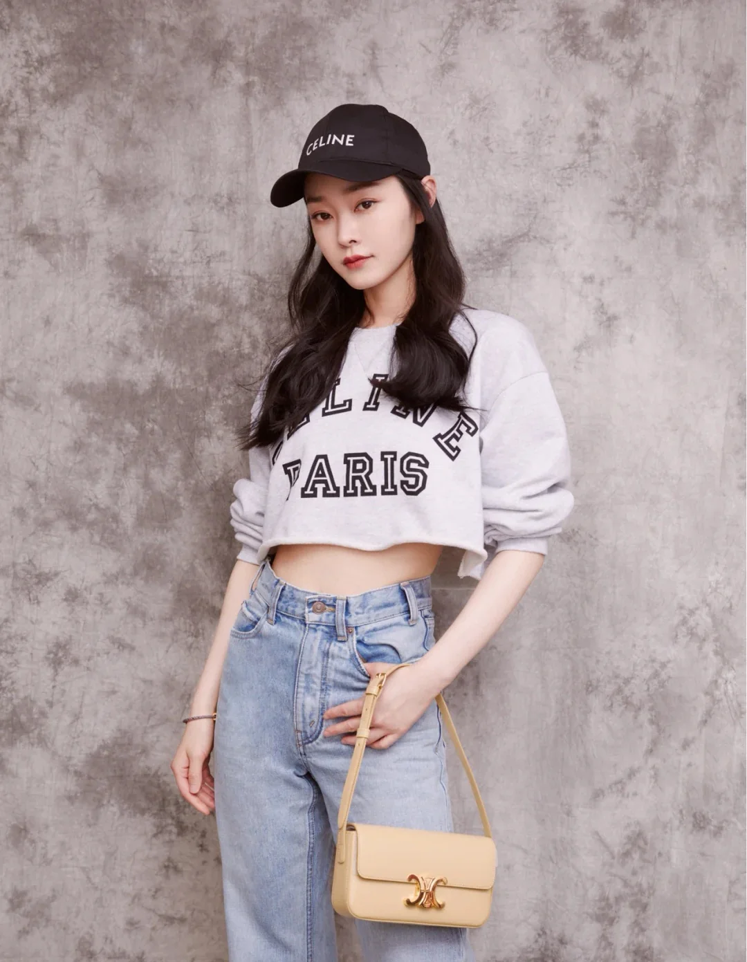 Кожаная сумка через плечо Celine Triomphe - желтая