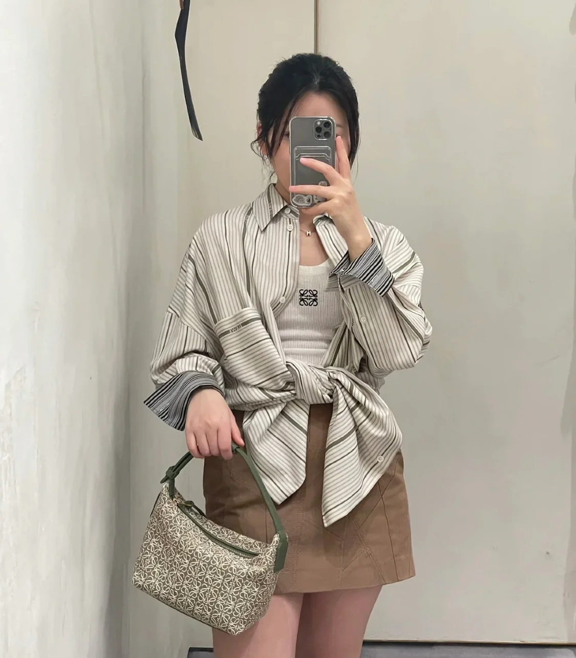 Сумка Loewe Cubi - жаккардовая телячья кожа - маленькая - зеленая