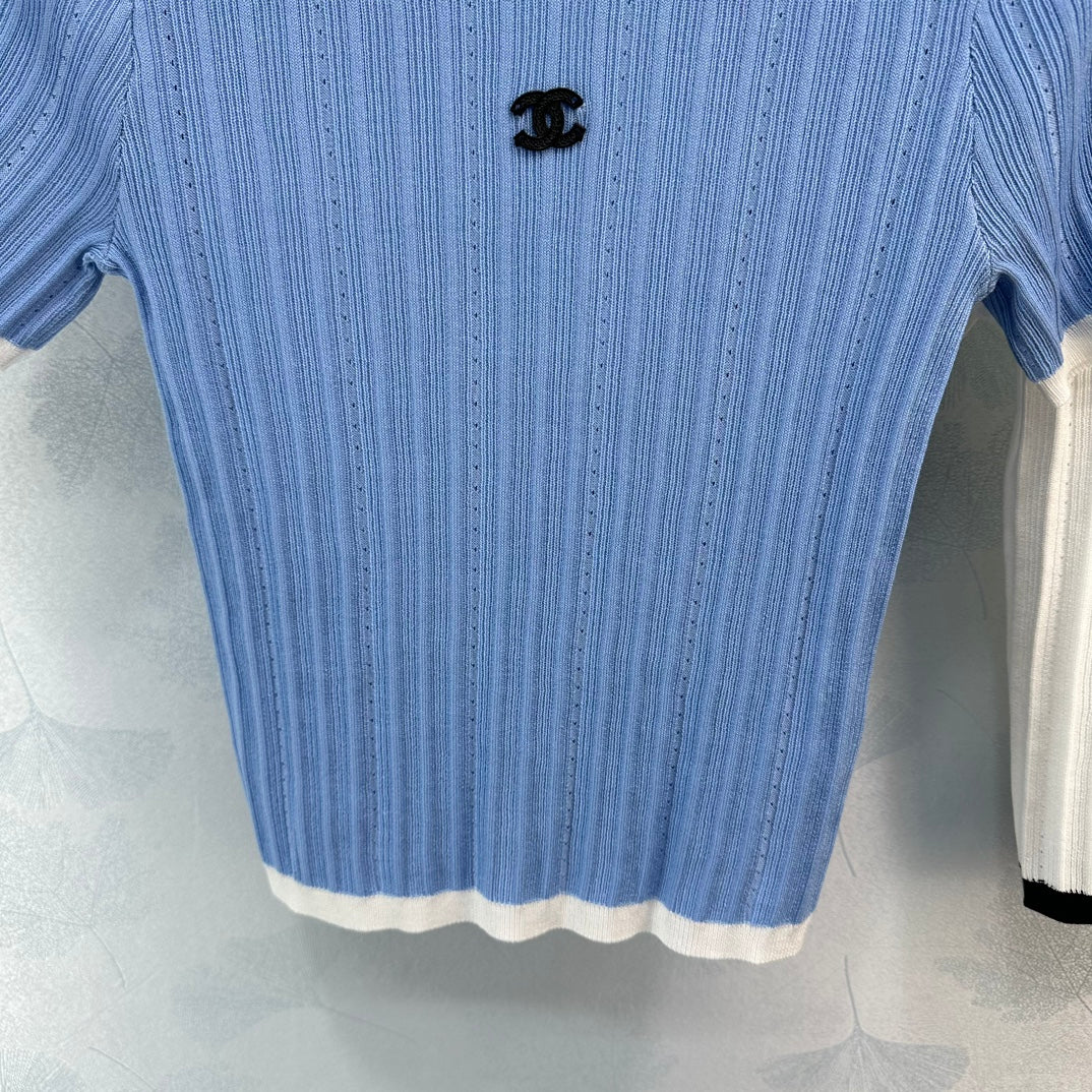 Chanel 2404 Весна/Лето Новинка Изысканный короткий топ из пряжи, похожий на сказочный - Синий