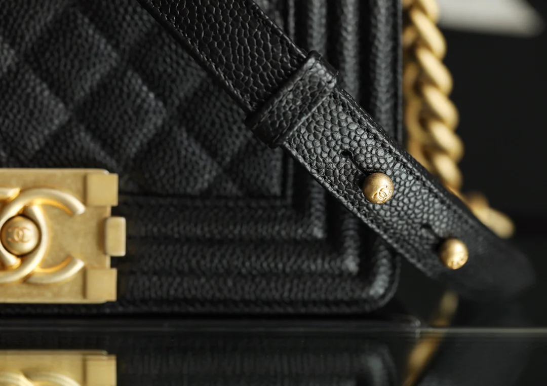 Chanel Le Boy Crystal Diamond Pattern Caviar - Medium - Black Gold