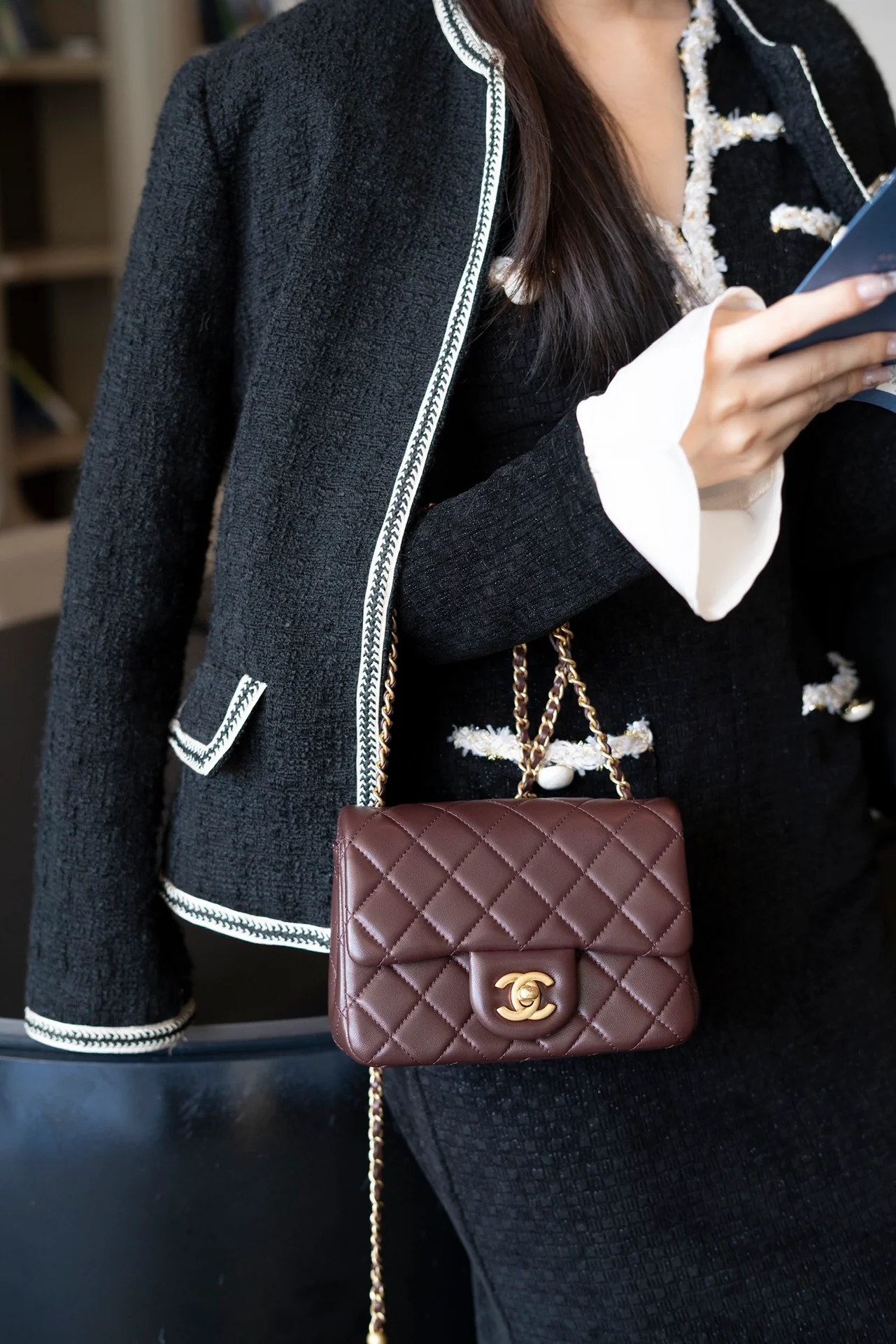 Chanel 24k CF Gold Ball Square Fat Man - Reddish Brown