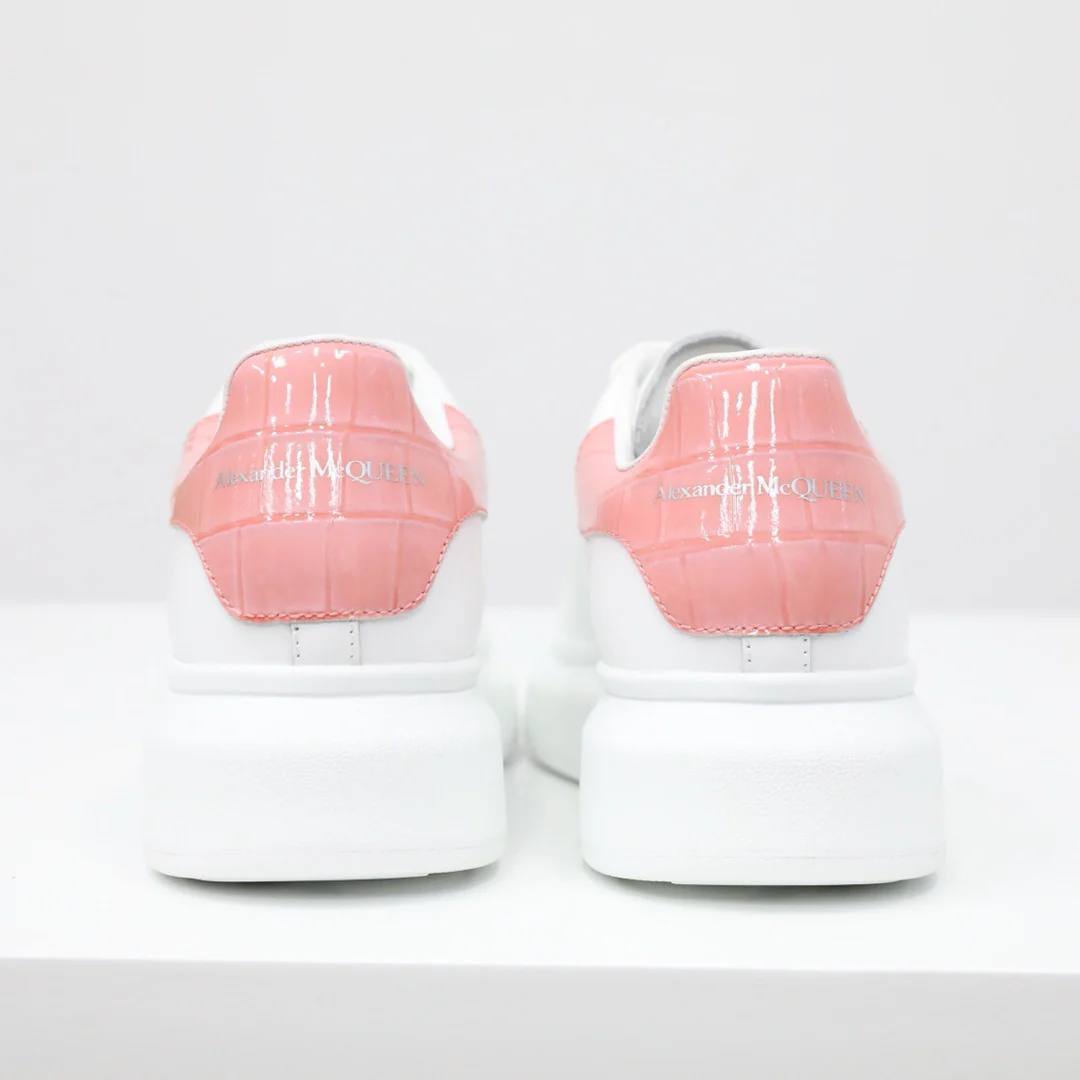 Классические белые кроссовки McQueen - крокодиловая кожа - оранжево-розовый цвет