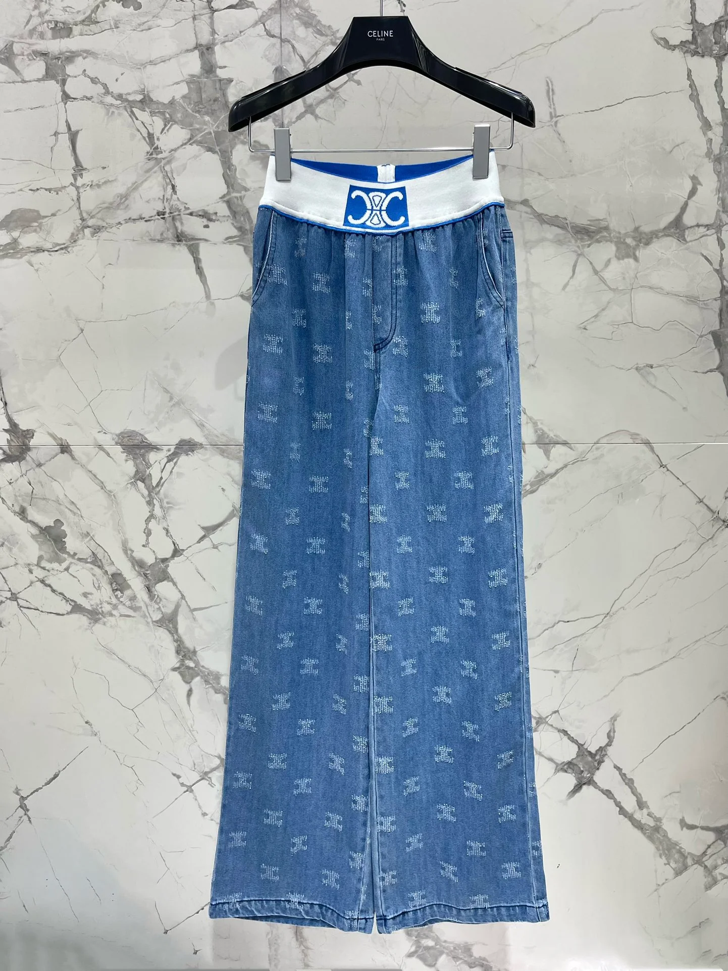 Новые поступления: шелковые брюки с широкими штанинами Celine 2403-24 весна/лето, синие.