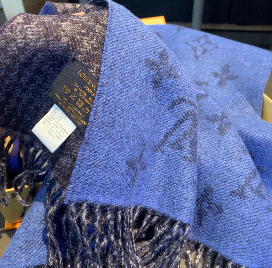 Двусторонний шарф LV Monogram - Смесь шерсти и кашемира - Синий - 1