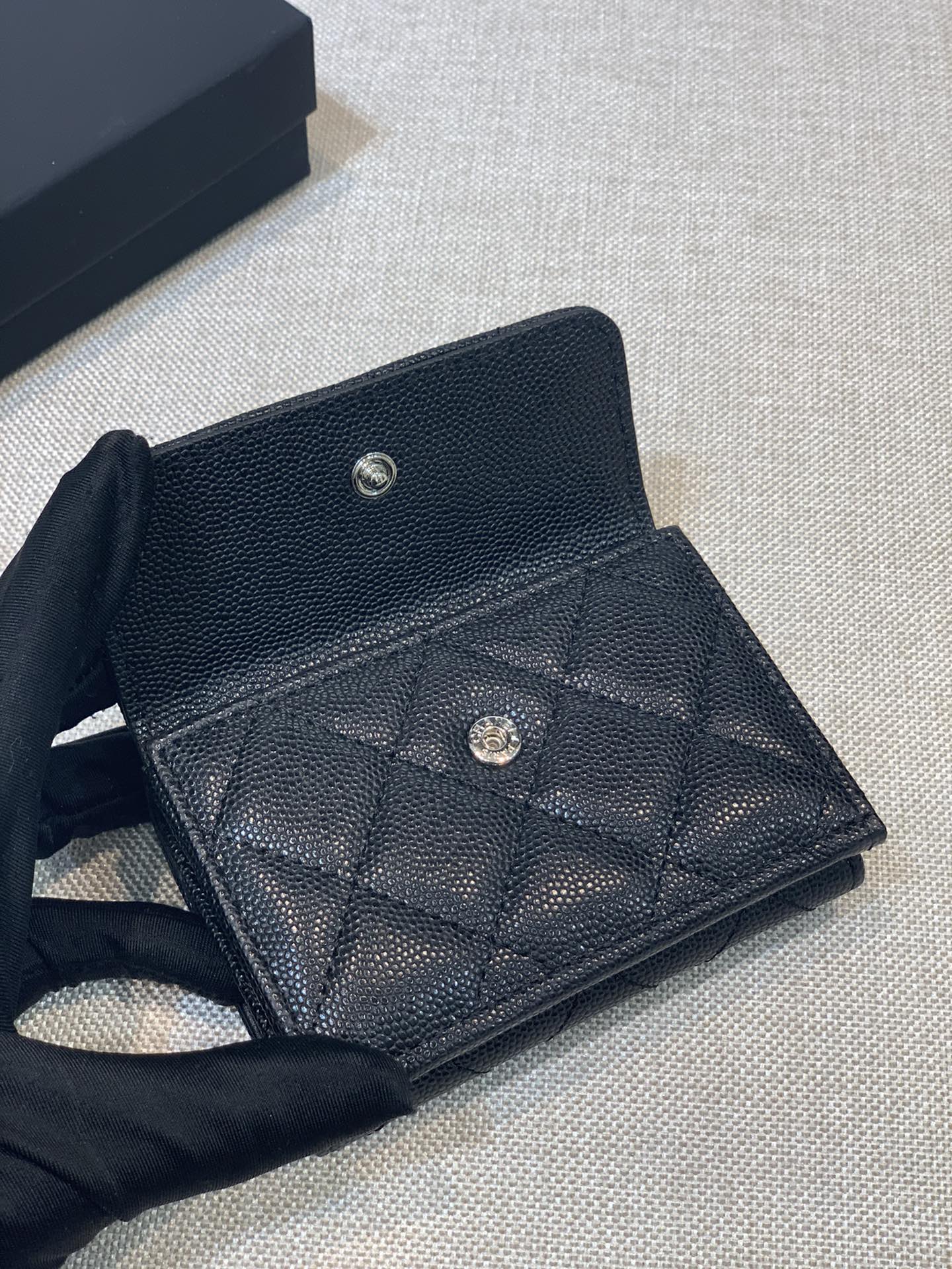 Chanel-菱格三折短夹 黑色