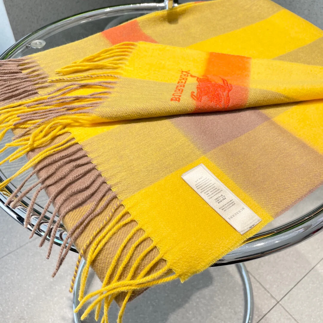 Классический кашемировый клетчатый шарф Burberry с узором ?водная рябь? — 32 см (180 см) — чистый кашемир — желтый