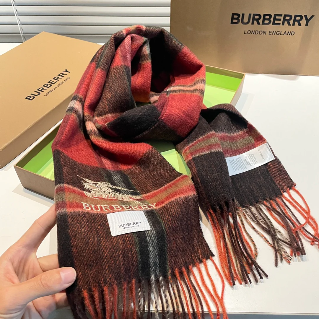 Классический полосатый вязаный шарф из кашемира Burberry - 32х180 см (без кисточек)