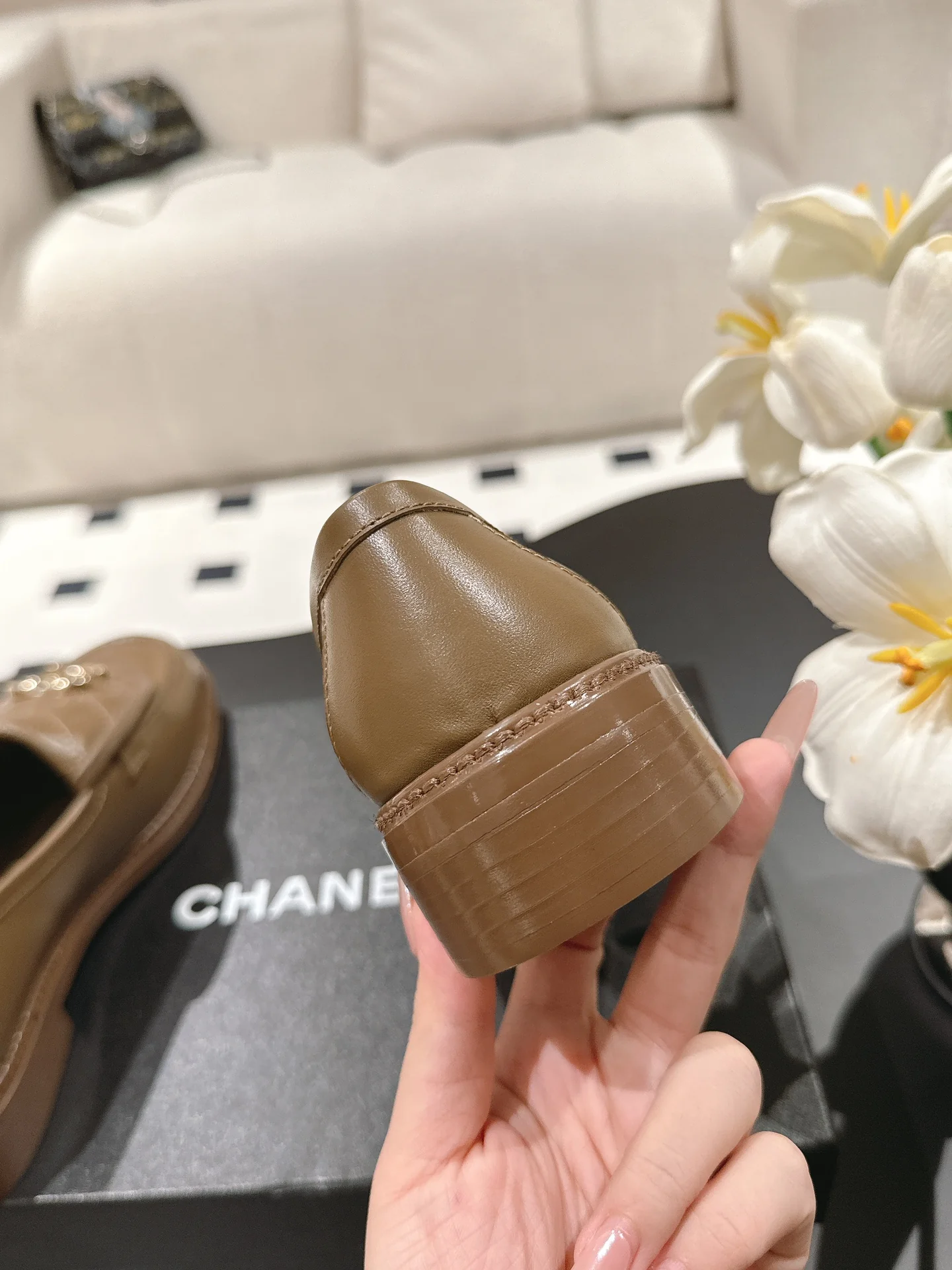 Лоферы Chanel 2024 в клетку - кофейно-коричневый