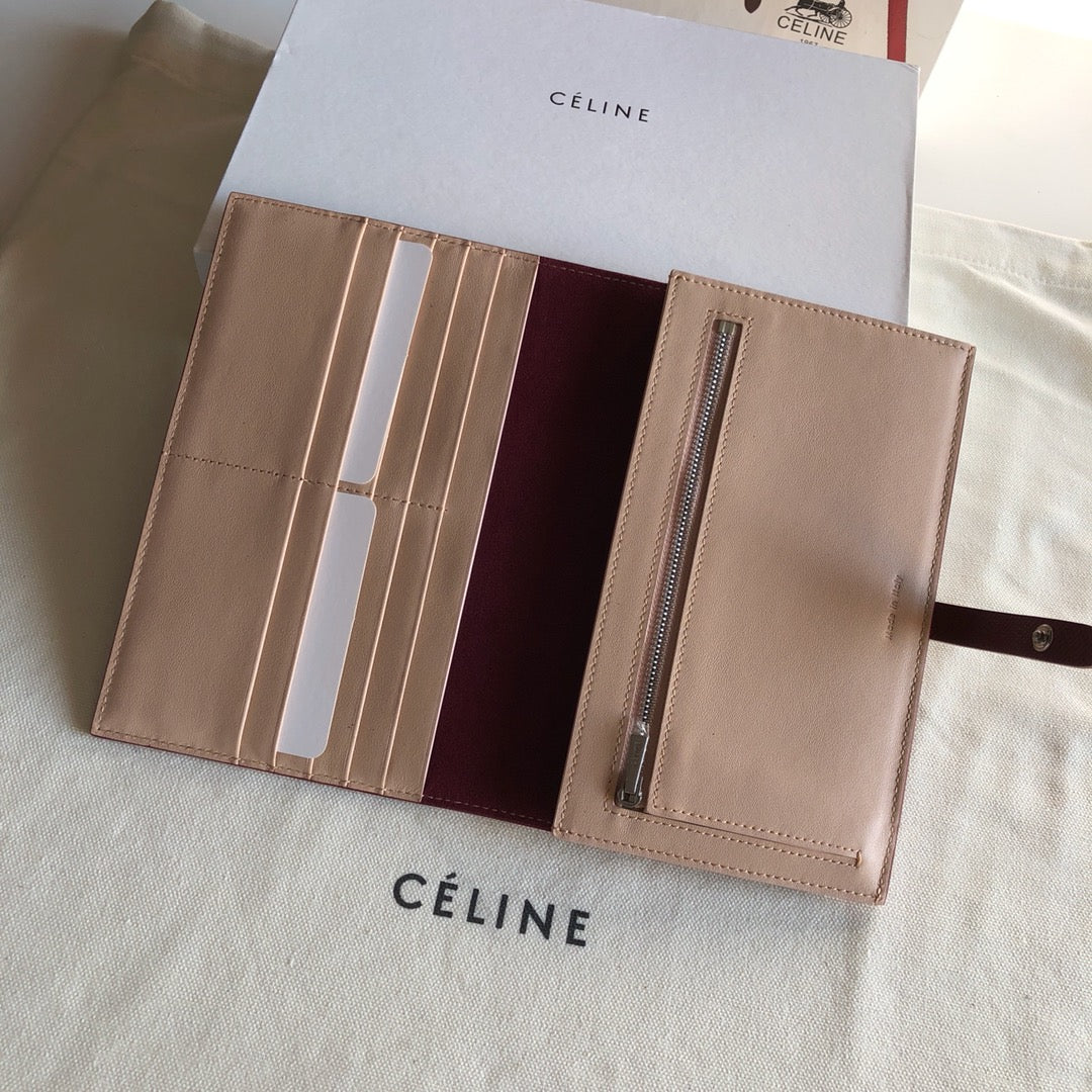 Длинный кошелек Celine - бордовый и розово-абрикосовый - с принтом пальм.