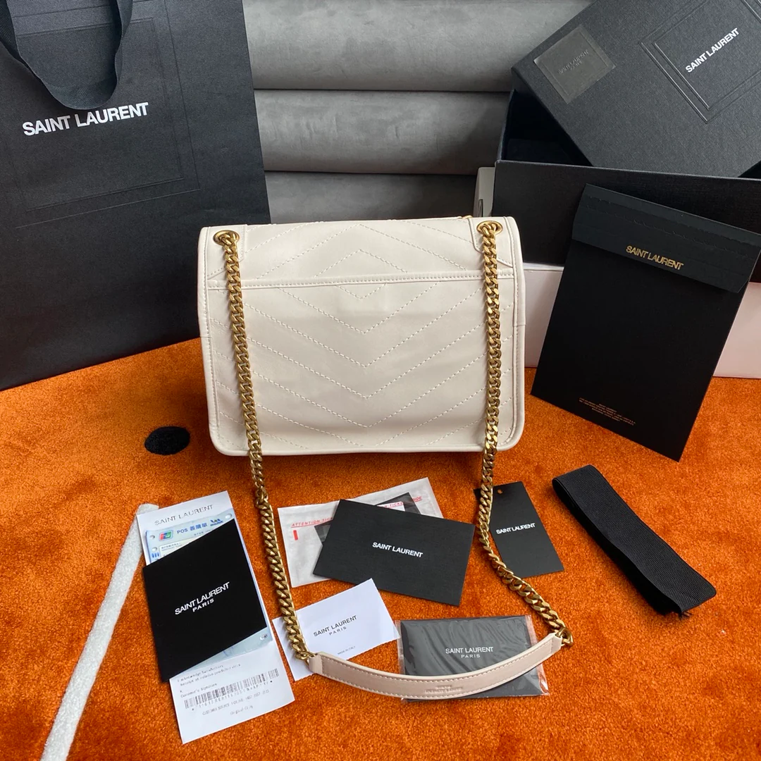 Сумка-мессенджер YSL Niki - белая - из овечьей кожи - 28 см