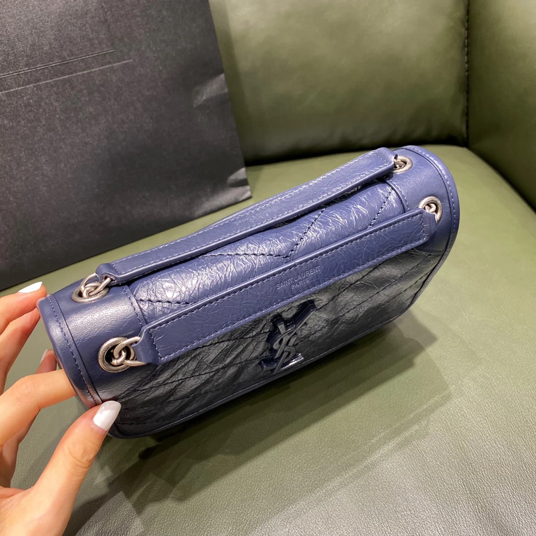 Сумка-мессенджер YSL Niki - темно-синяя - кожа - 22 см