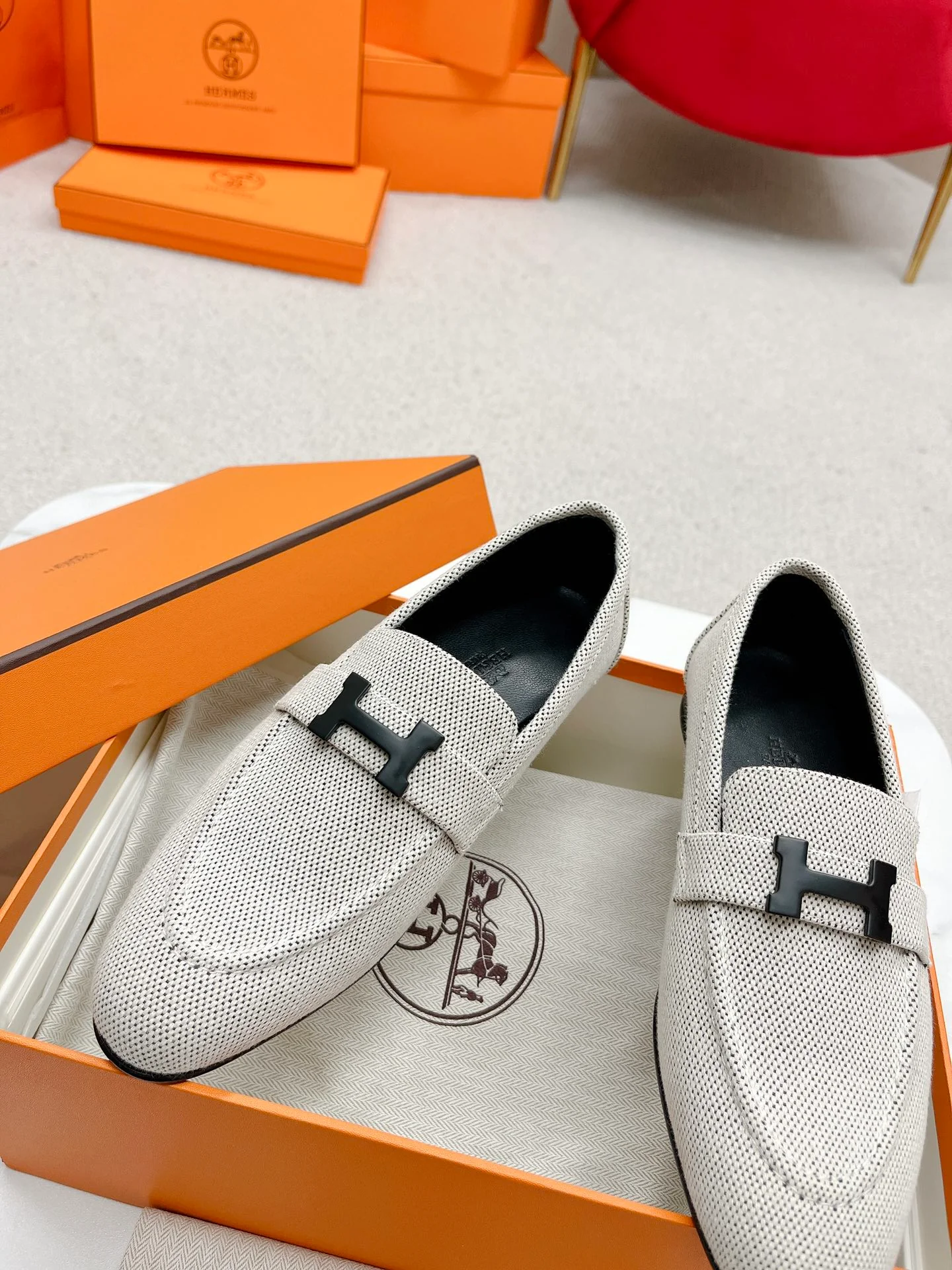 Лоферы Hermes Royal - бежево-серые