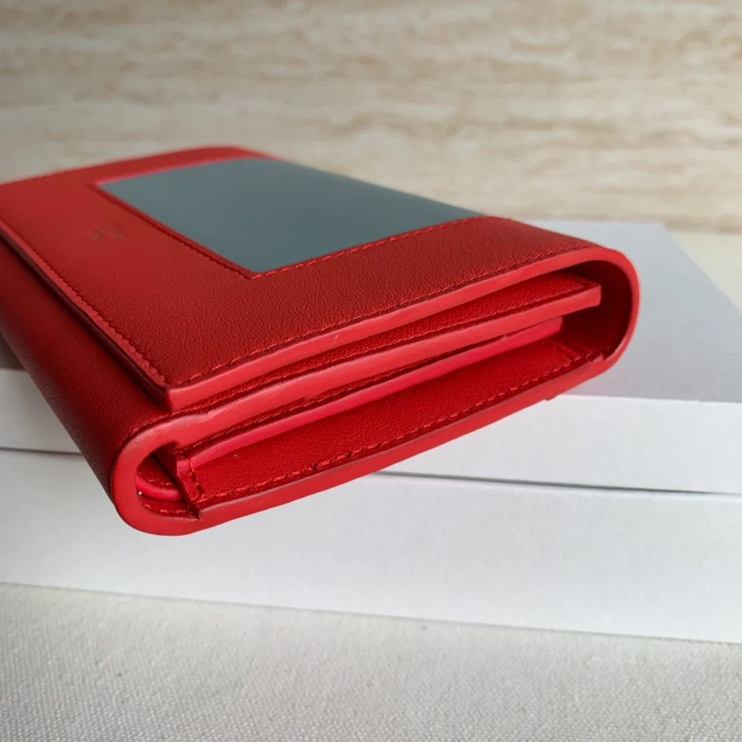 Celine Tri-fold Fold-in-the-Middle - Watermelon Red and Light Blue