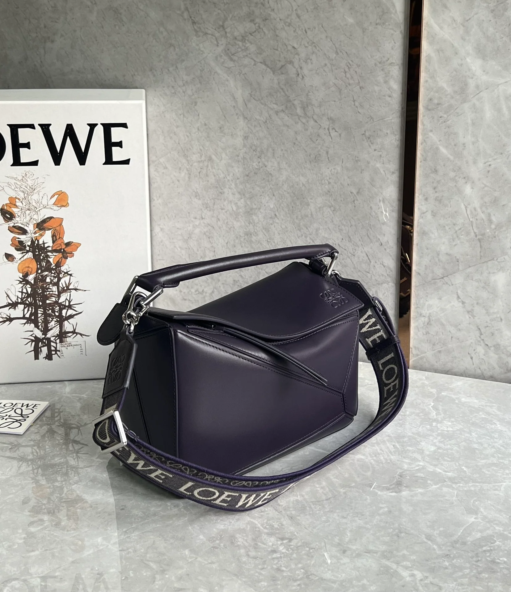 Loewe Puzzle Leather Satin Leather Dark Purple Small