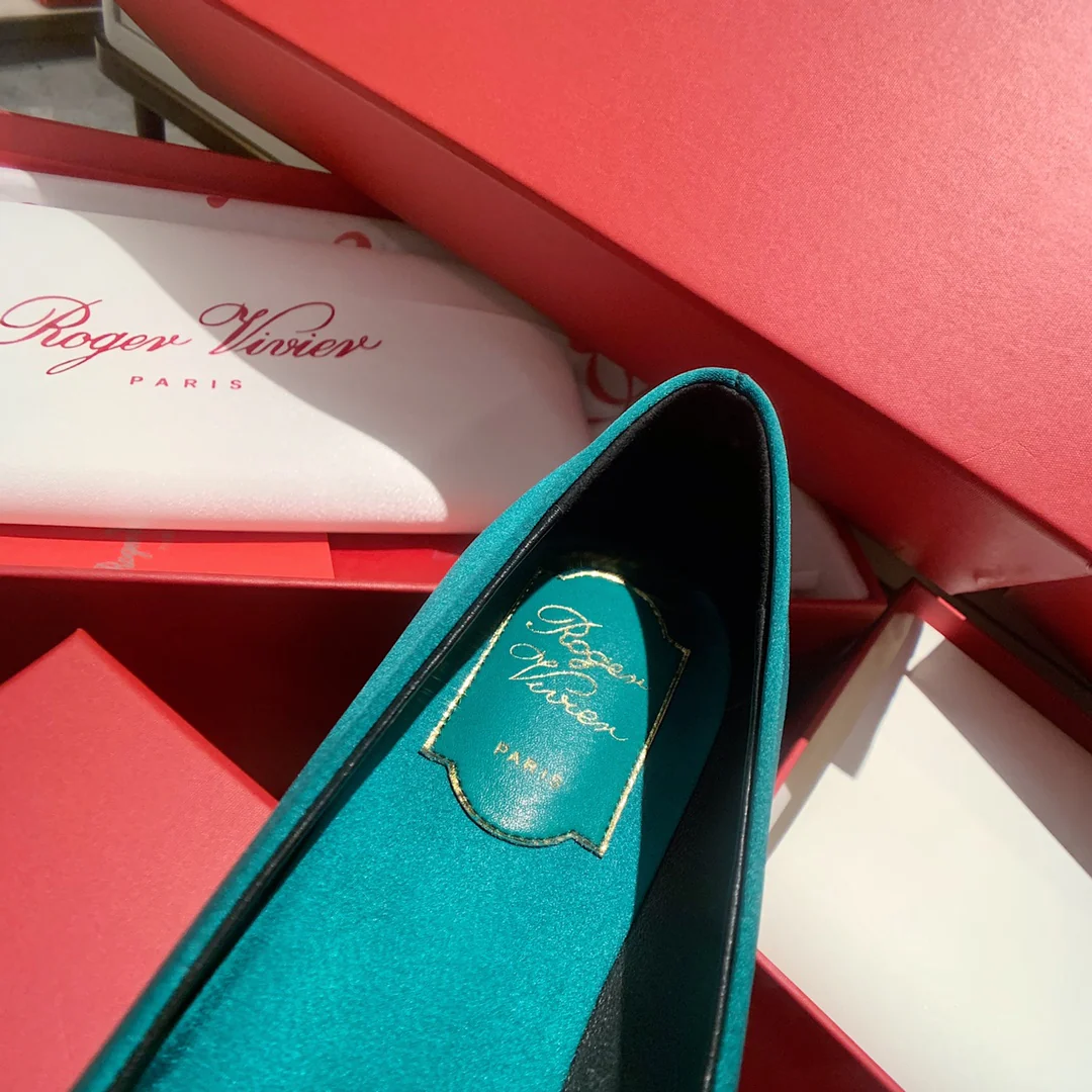 RV-Плоское дно-Шелковая пряжка со стразами-Зеленый