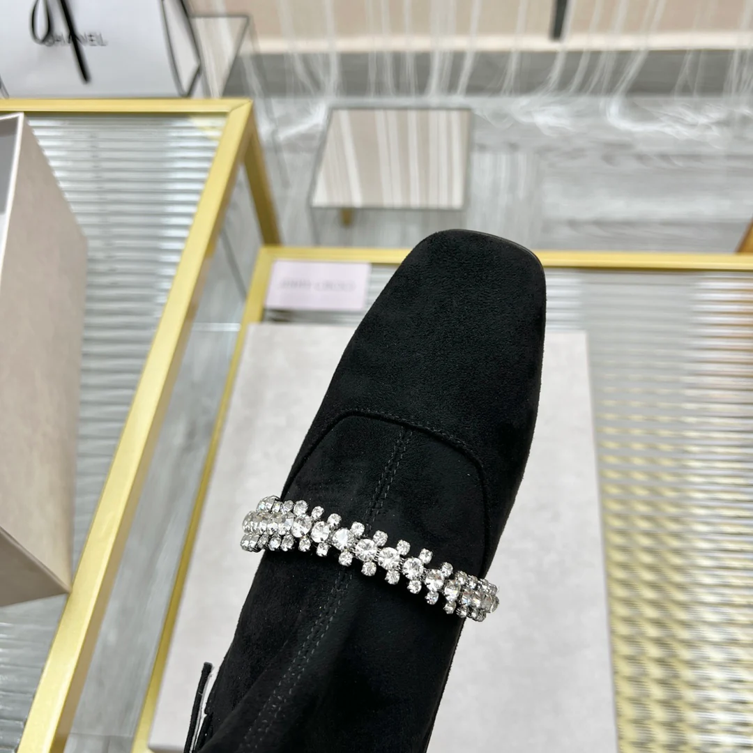 Ботильоны Jimmy с квадратным носком и стразами на цепочке - черные