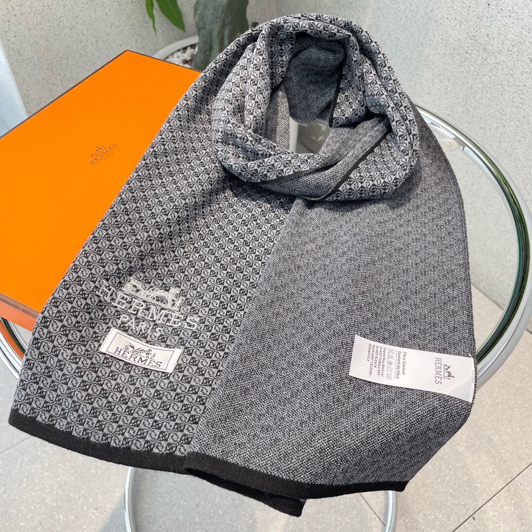 Классический шарф Hermes с изображением лошади - 180 см - 32 см - 100 см - Импортный вязаный кашемир