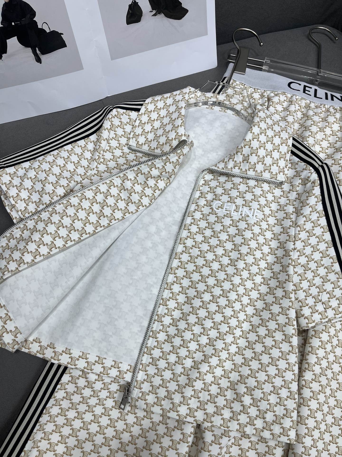 Комплект Celine 2404-24ss весна/лето: топ и юбка с воротником-молнией, белый.