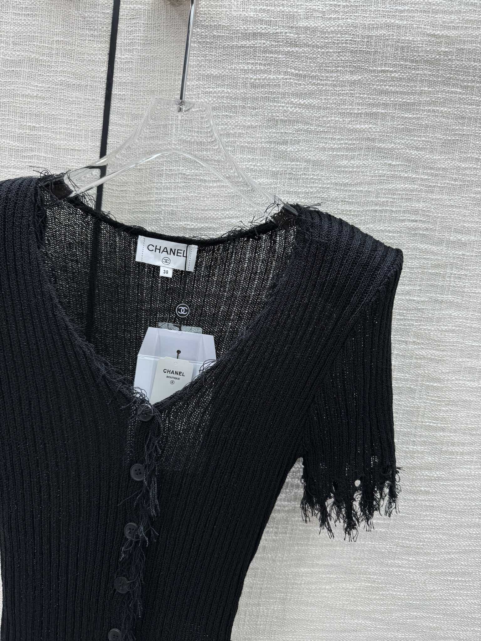 Chanel 2404 - Вязаный кардиган с короткими рукавами и бахромой - Черный