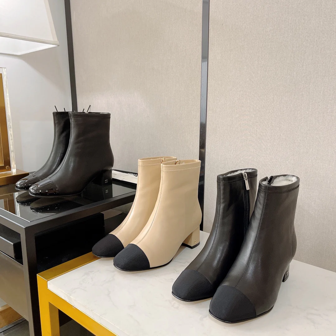 Ботильоны Chanel на шерстяной подкладке - бежевые