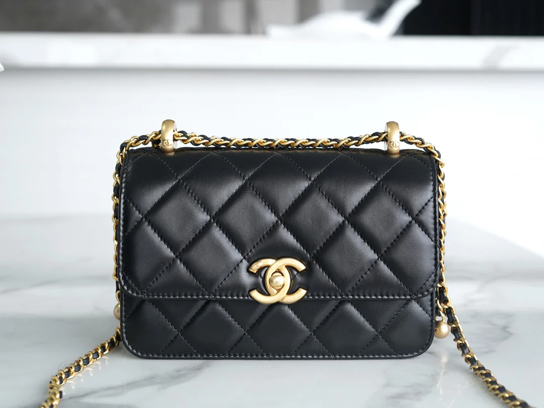 Chanel 24c Double Gold Ball CF Mini 19 Black