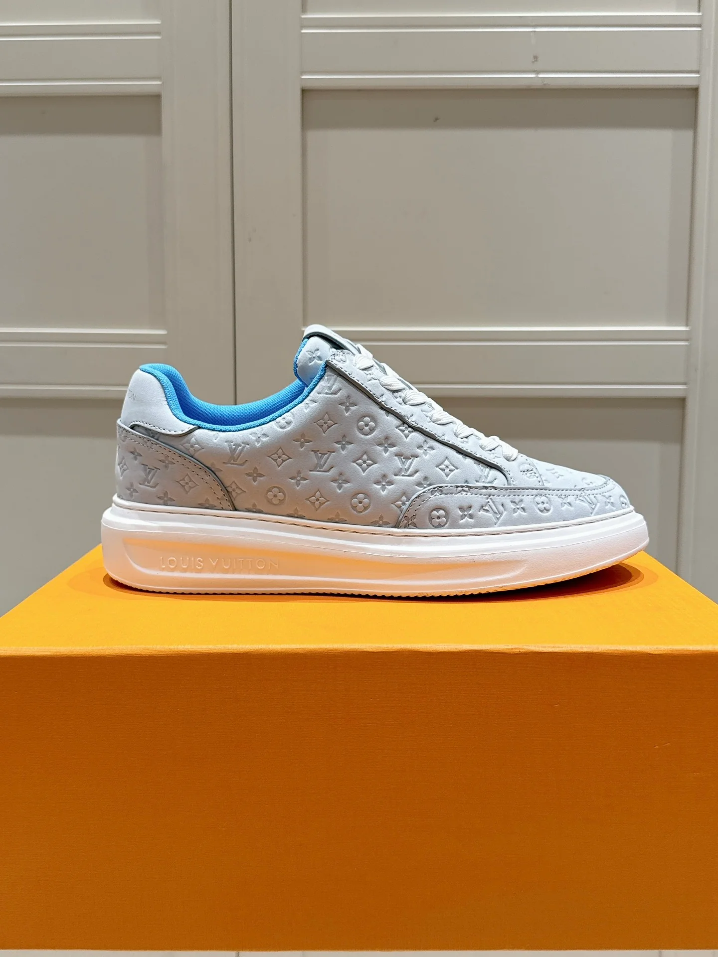 LV-2024 Кожаные скейтбордические кроссовки с темным узором - синие