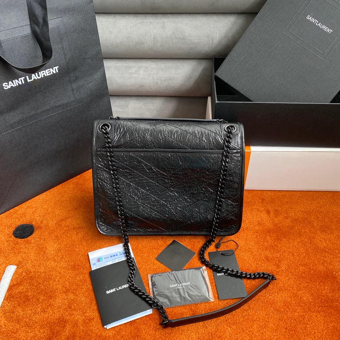 Сумка-мессенджер YSL Niki, черная кожа, 28 см.