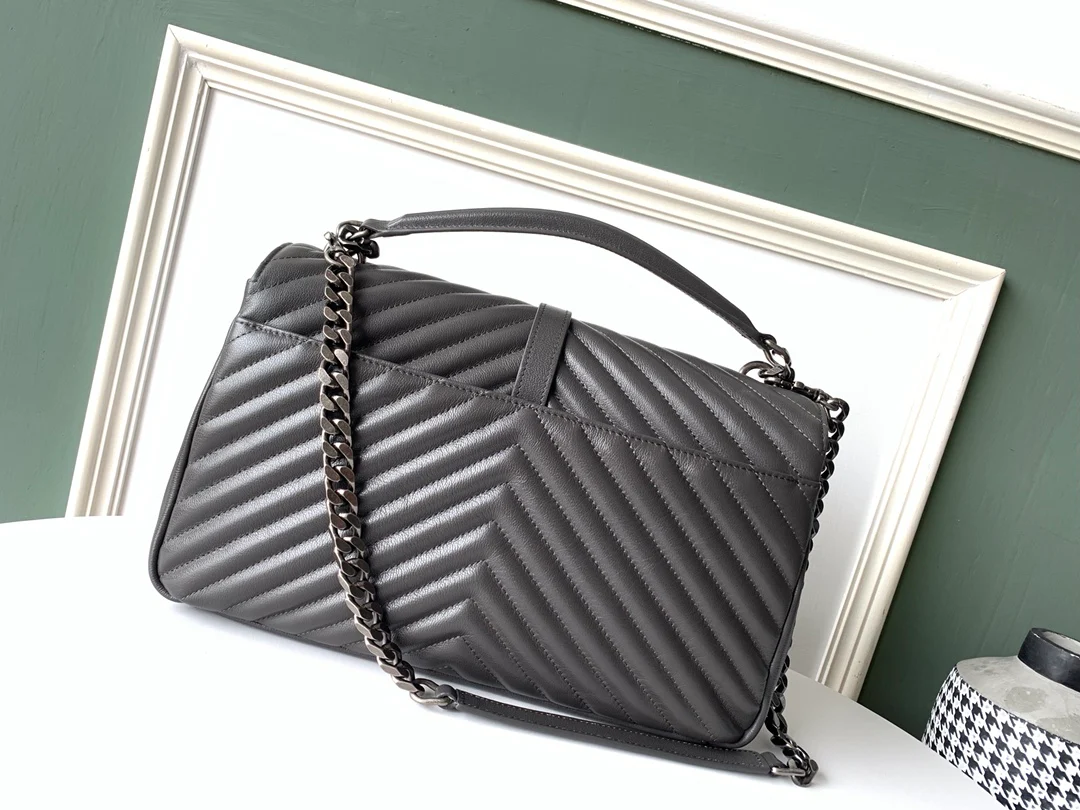 Сумка-мессенджер YSL Mormont - Большая - Серая с серебристой фурнитурой