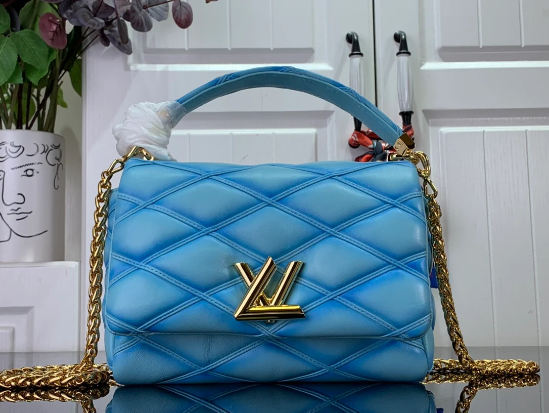 m25107-LV-Кварцевая сумка с тисненым узором и цепочкой, средний синий цвет