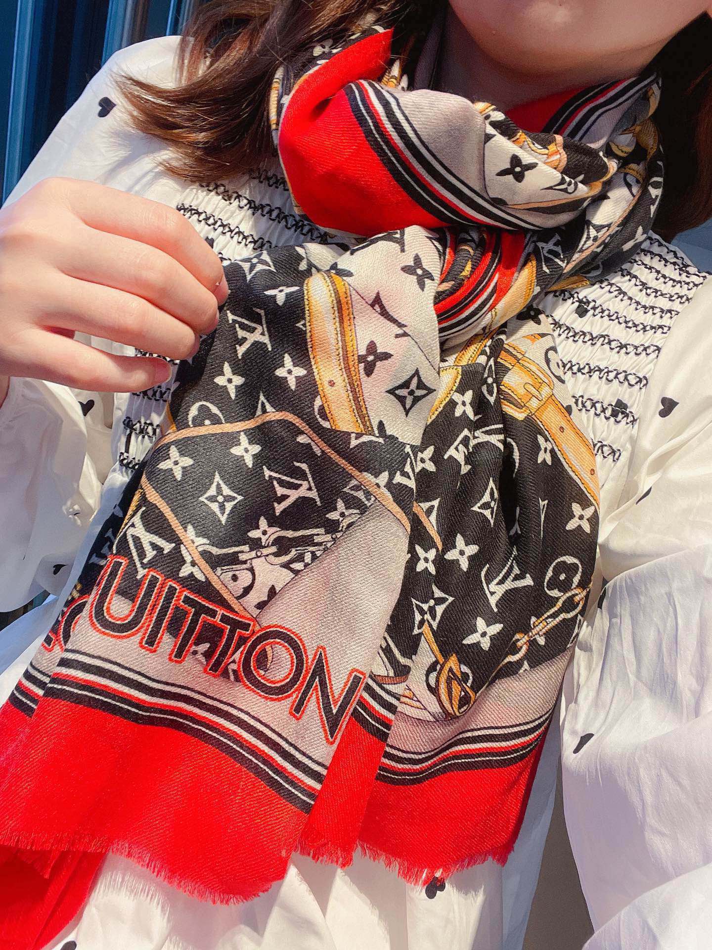 Шарф с монограммой LV, 110-200 см, 100% высококачественный кашемир, красный.