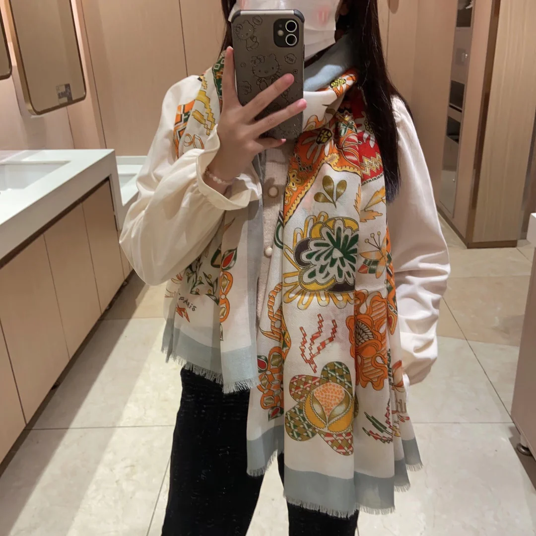 Кашемировый шарф Hermes с принтом - 105 см - 200 см - 100 см - Высококачественный чистый кашемир