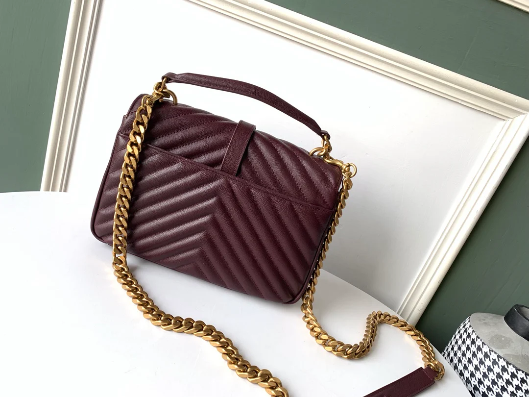 Сумка-мессенджер YSL Mormont - Маленькая - Бордовая с золотой фурнитурой