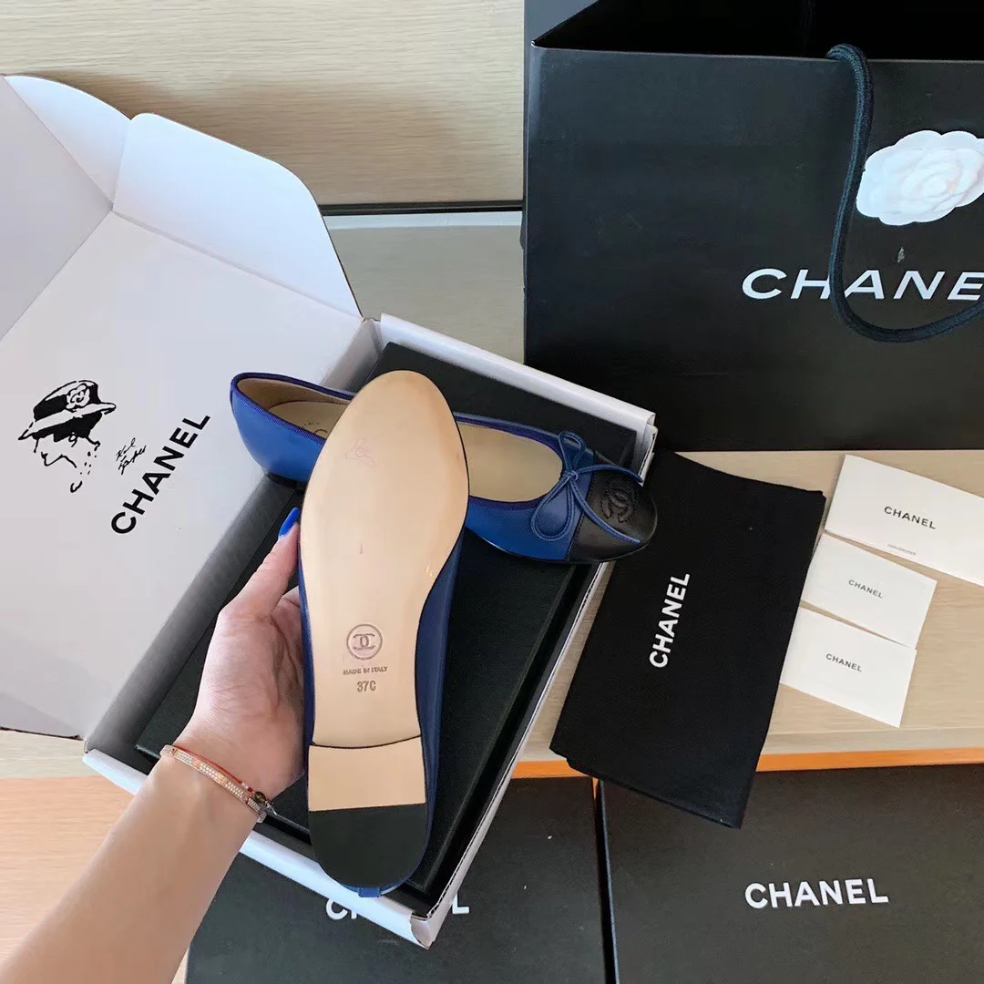 Классические балетки Chanel - темно-синие